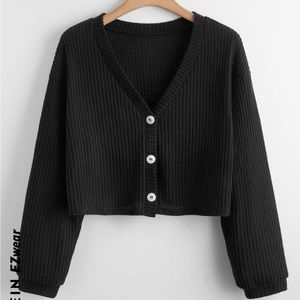 SHEIN EZwear Plus Waffle Knit Button Up Crop Top